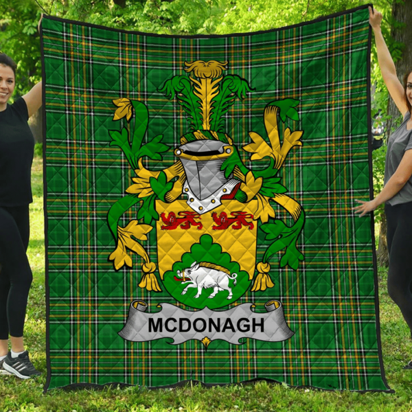 Mcdonagh Or Mcdonogh Irish Family Crest Premium Quilt - Irish National Tartan