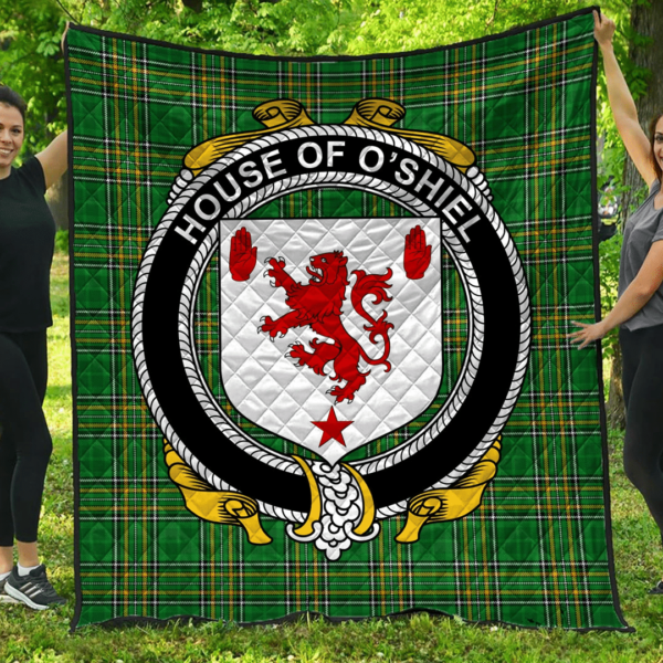 House Of O'Shiel Irish Family Crest Premium Quilt - Irish National Tartan