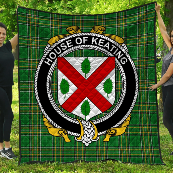 House Of Keating Irish Family Crest Premium Quilt - Irish National Tartan