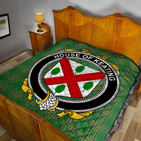 House Of Keating Irish Family Crest Premium Quilt - Irish National Tartan - Image 2