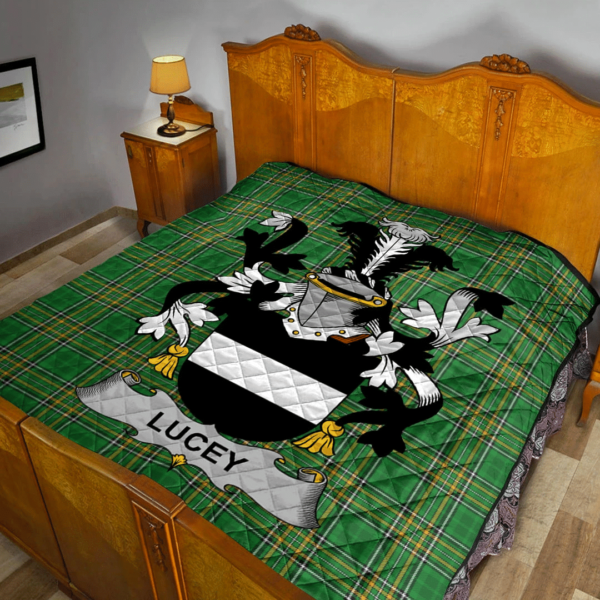 Lucey Or O'Lucy Irish Family Crest Premium Quilt - Irish National Tartan - Image 2