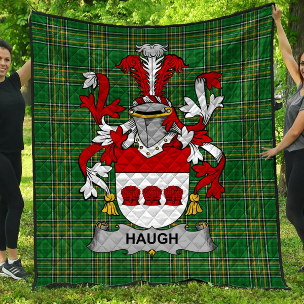 Haugh Or O'Hough Irish Family Crest Premium Quilt - Irish National Tartan