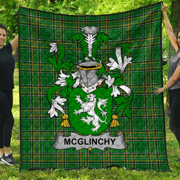 Mcglinchy Or Mcglinchey Irish Family Crest Premium Quilt - Irish National Tartan