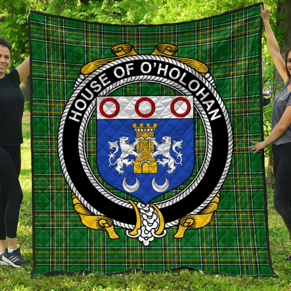 House Of O'Holohan Irish Family Crest Premium Quilt - Irish National Tartan