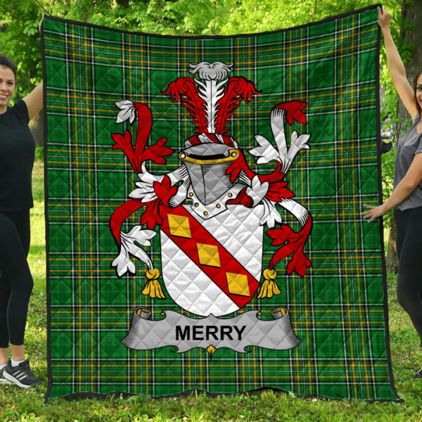 Merry Or O'Merry Irish Family Crest Premium Quilt - Irish National Tartan