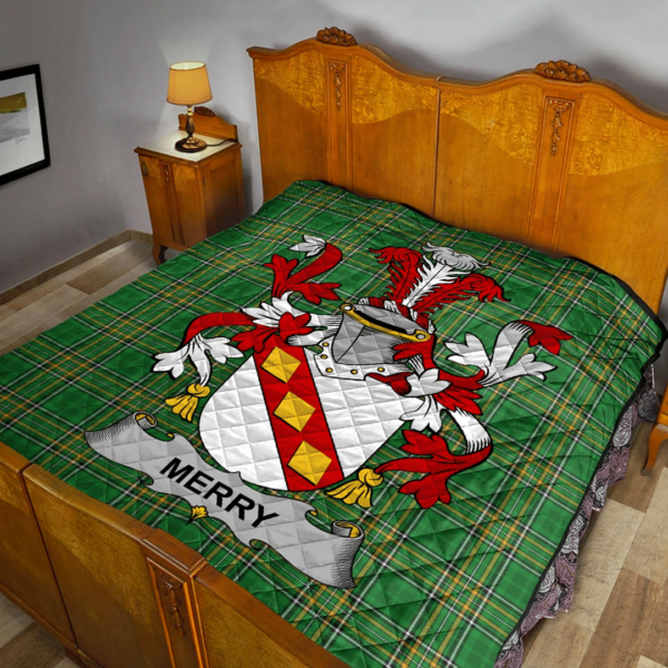 Merry Or O'Merry Irish Family Crest Premium Quilt - Irish National Tartan - Image 2