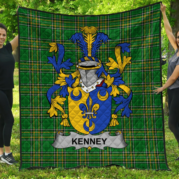 Kenney Or O'Kenny Irish Family Crest Premium Quilt - Irish National Tartan