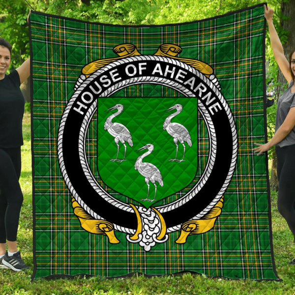 House Of Ahearne (Aherne) Irish Family Crest Premium Quilt - Irish National Tartan