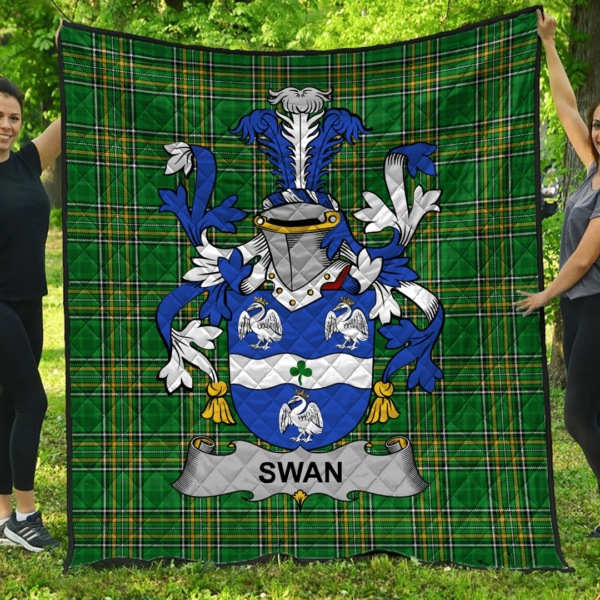 Swan Irish Family Crest Premium Quilt - Irish National Tartan