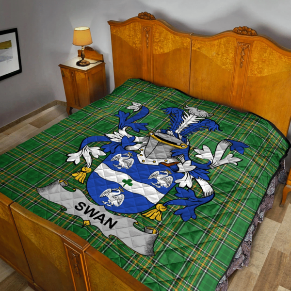 Swan Irish Family Crest Premium Quilt - Irish National Tartan - Image 2