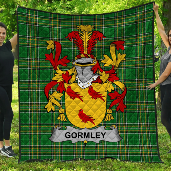 Gormley Or O'Gormley Irish Family Crest Premium Quilt - Irish National Tartan