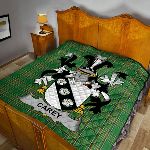 Carey Or Cary Irish Family Crest Premium Quilt - Irish National Tartan - Image 2