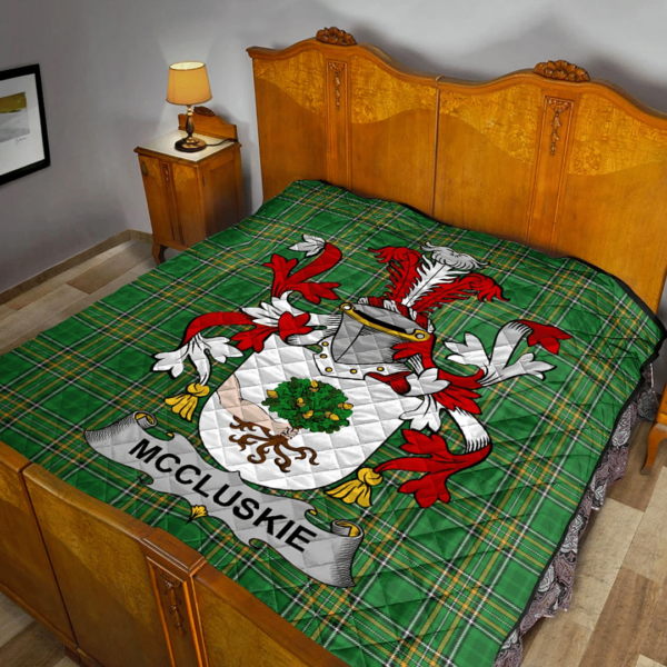 Mccluskie Or Mccloskie Irish Family Crest Premium Quilt - Irish National Tartan - Image 2