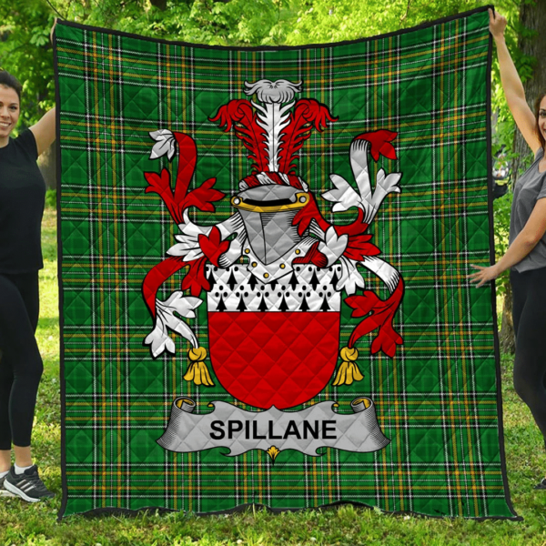 Spillane Or O'Spillane Irish Family Crest Premium Quilt - Irish National Tartan