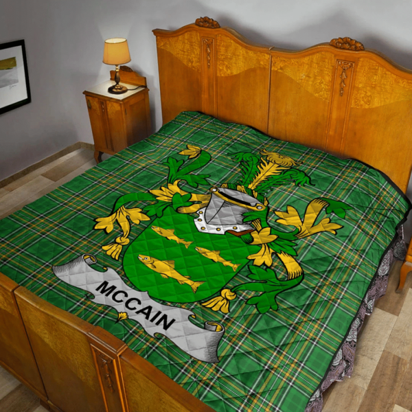 Mccain Or O'Kane Irish Family Crest Premium Quilt - Irish National Tartan - Image 2