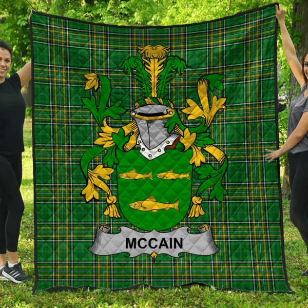 Mccain Or O'Kane Irish Family Crest Premium Quilt - Irish National Tartan