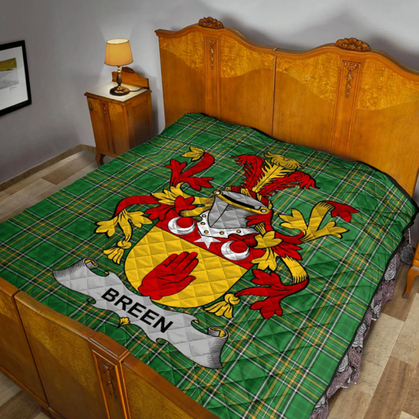 Breen Or O'Breen Irish Family Crest Premium Quilt - Irish National Tartan - Image 2