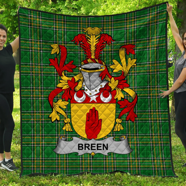 Breen Or O'Breen Irish Family Crest Premium Quilt - Irish National Tartan