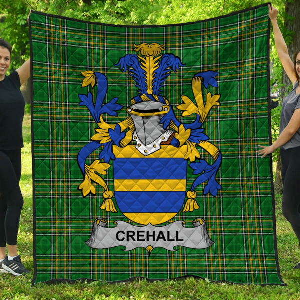 Crehall Or O'Crehall Irish Family Crest Premium Quilt - Irish National Tartan