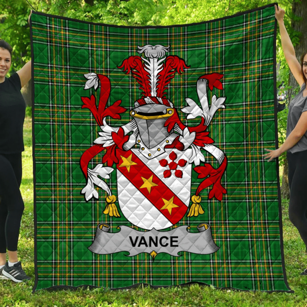 Vance Irish Family Crest Premium Quilt - Irish National Tartan