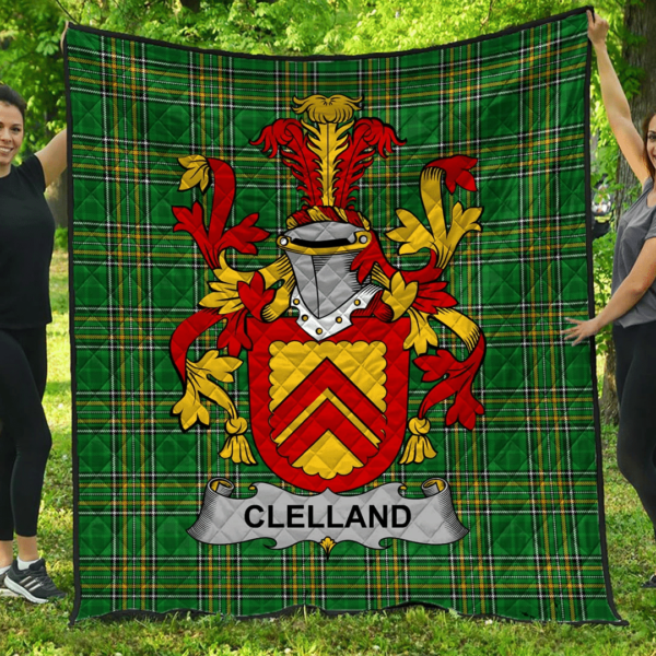 Clelland Or Mcclelland Irish Family Crest Premium Quilt - Irish National Tartan