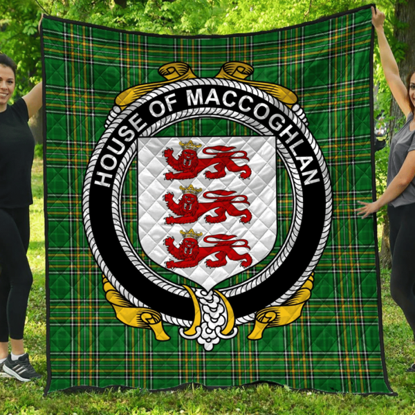 House Of Maccoghlan Irish Family Crest Premium Quilt - Irish National Tartan