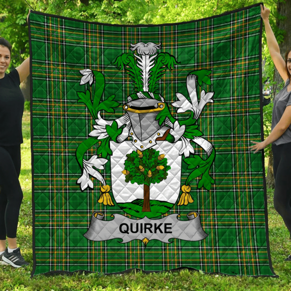 Quirke Or O'Quirke Irish Family Crest Premium Quilt - Irish National Tartan