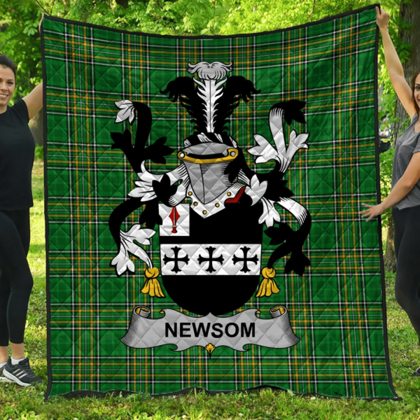 Newsom Or Newsam Irish Family Crest Premium Quilt - Irish National Tartan