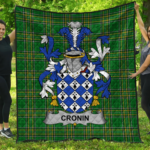 Cronin Or O'Cronin Irish Family Crest Premium Quilt - Irish National Tartan