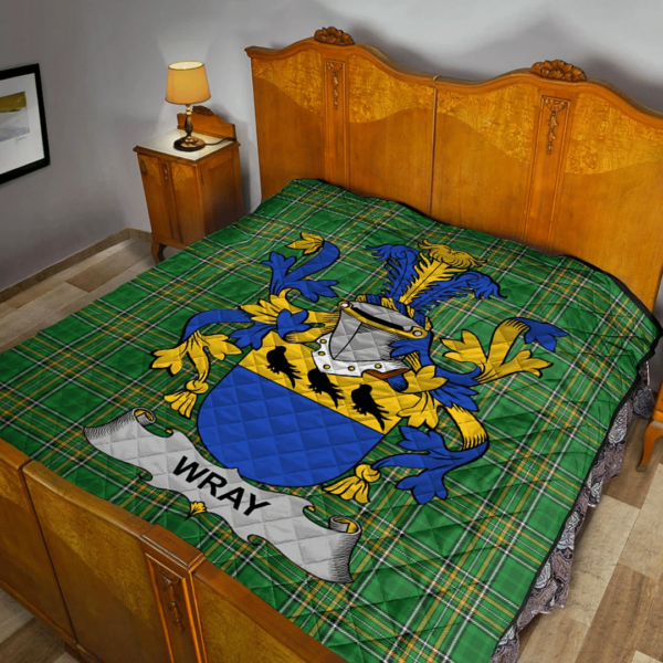 Wray Irish Family Crest Premium Quilt - Irish National Tartan - Image 2