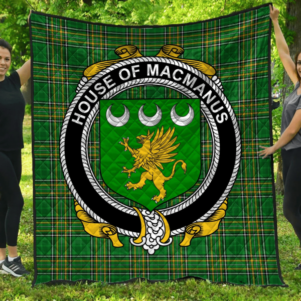 House Of Macmanus Irish Family Crest Premium Quilt - Irish National Tartan