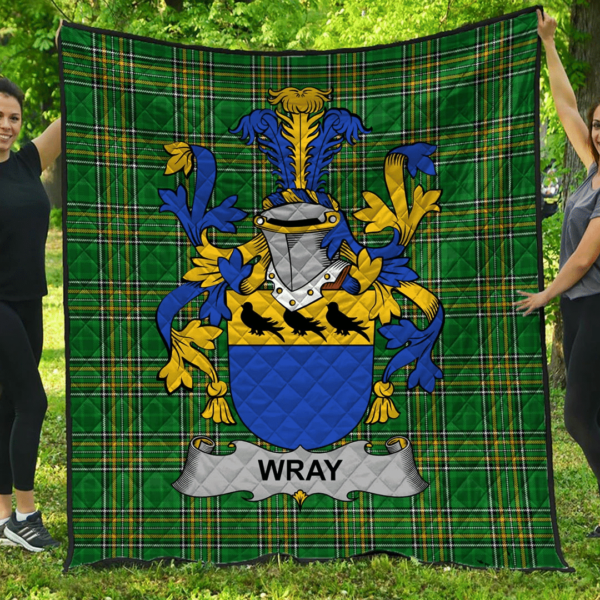 Wray Irish Family Crest Premium Quilt - Irish National Tartan