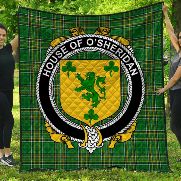 House Of O'Sheridan Irish Family Crest Premium Quilt - Irish National Tartan