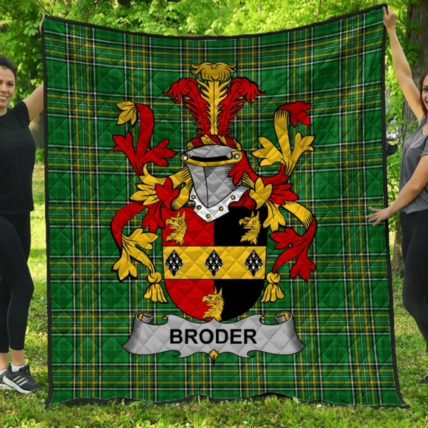 Broder Or O'Broder Irish Family Crest Premium Quilt - Irish National Tartan