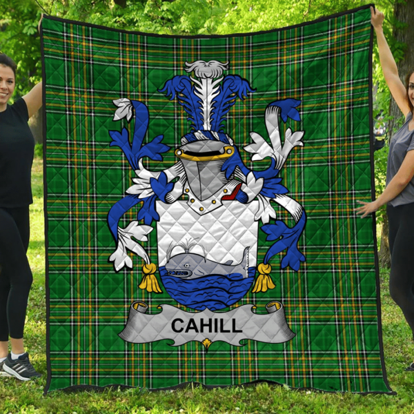 Cahill Or O'Cahill Irish Family Crest Premium Quilt - Irish National Tartan