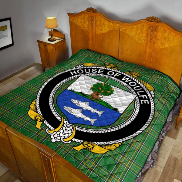 House Of Woulfe Irish Family Crest Premium Quilt - Irish National Tartan - Image 2