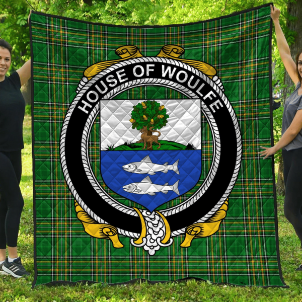 House Of Woulfe Irish Family Crest Premium Quilt - Irish National Tartan