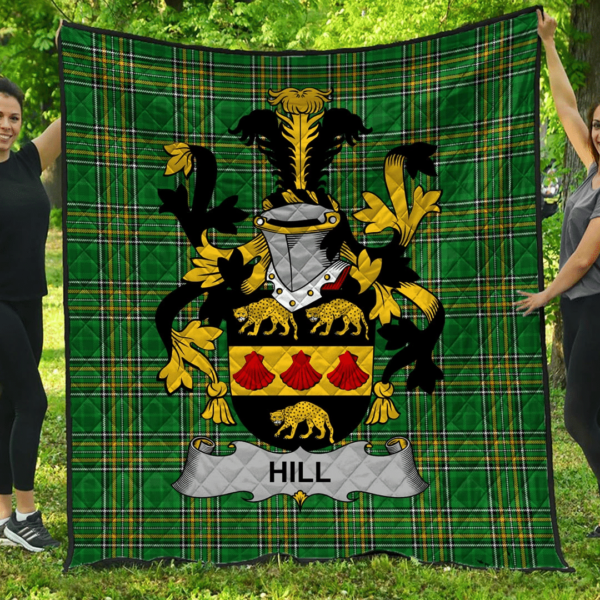 Hill Irish Family Crest Premium Quilt - Irish National Tartan