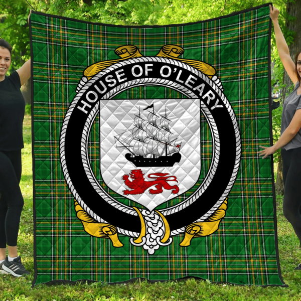 House Of O'Leary Irish Family Crest Premium Quilt - Irish National Tartan