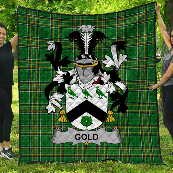 Gold Irish Family Crest Premium Quilt - Irish National Tartan