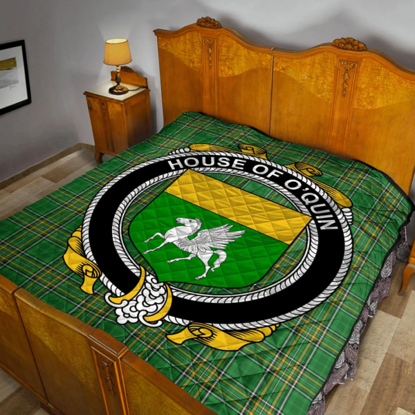 House Of O'Quin (Annaly) Irish Family Crest Premium Quilt - Irish National Tartan - Image 2