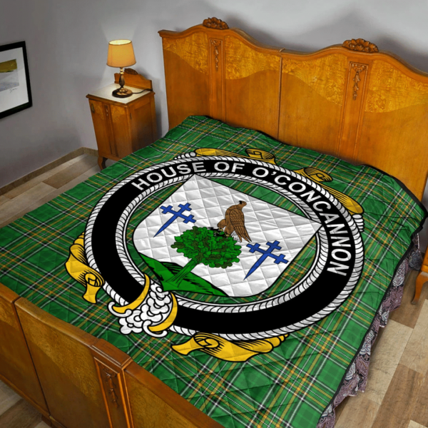 House Of O'Concannon Irish Family Crest Premium Quilt - Irish National Tartan - Image 2