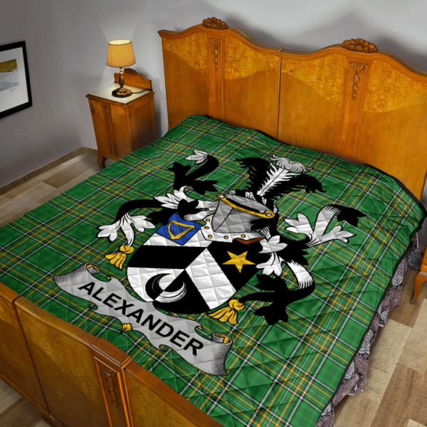 Alexander Irish Family Crest Premium Quilt - Irish National Tartan - Image 2