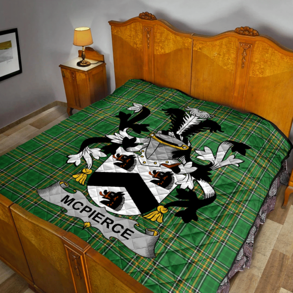 Mcpierce Or Pierce Irish Family Crest Premium Quilt - Irish National Tartan - Image 2