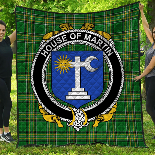 House Of Martin Irish Family Crest Premium Quilt - Irish National Tartan