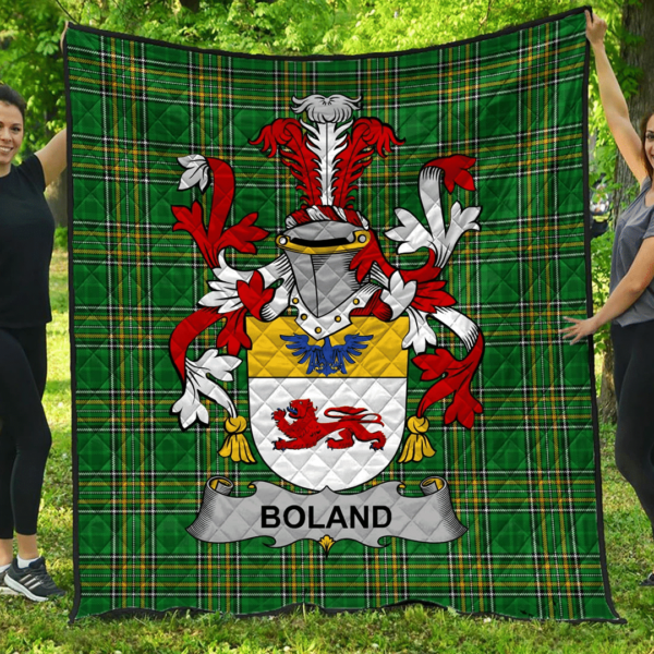 Boland Or O'Boland Irish Family Crest Premium Quilt - Irish National Tartan