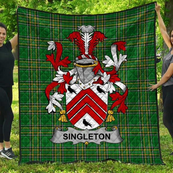 Singleton Irish Family Crest Premium Quilt - Irish National Tartan