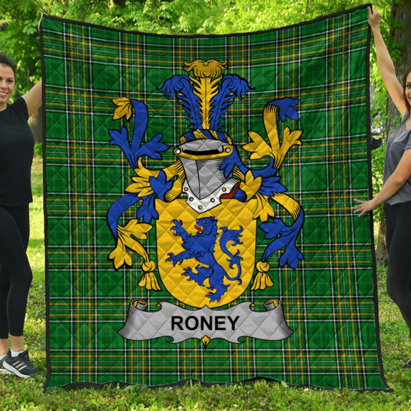 Roney Or O'Rooney Irish Family Crest Premium Quilt - Irish National Tartan