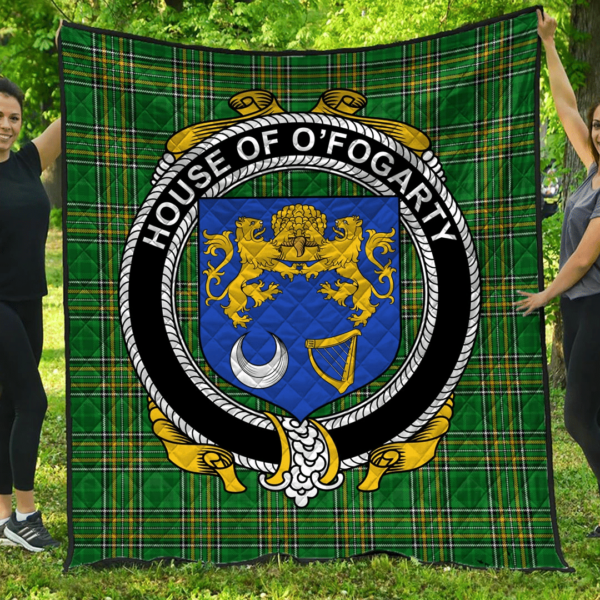 House Of O'Fogarty Irish Family Crest Premium Quilt - Irish National Tartan