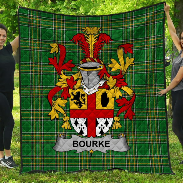 Bourke Irish Family Crest Premium Quilt - Irish National Tartan